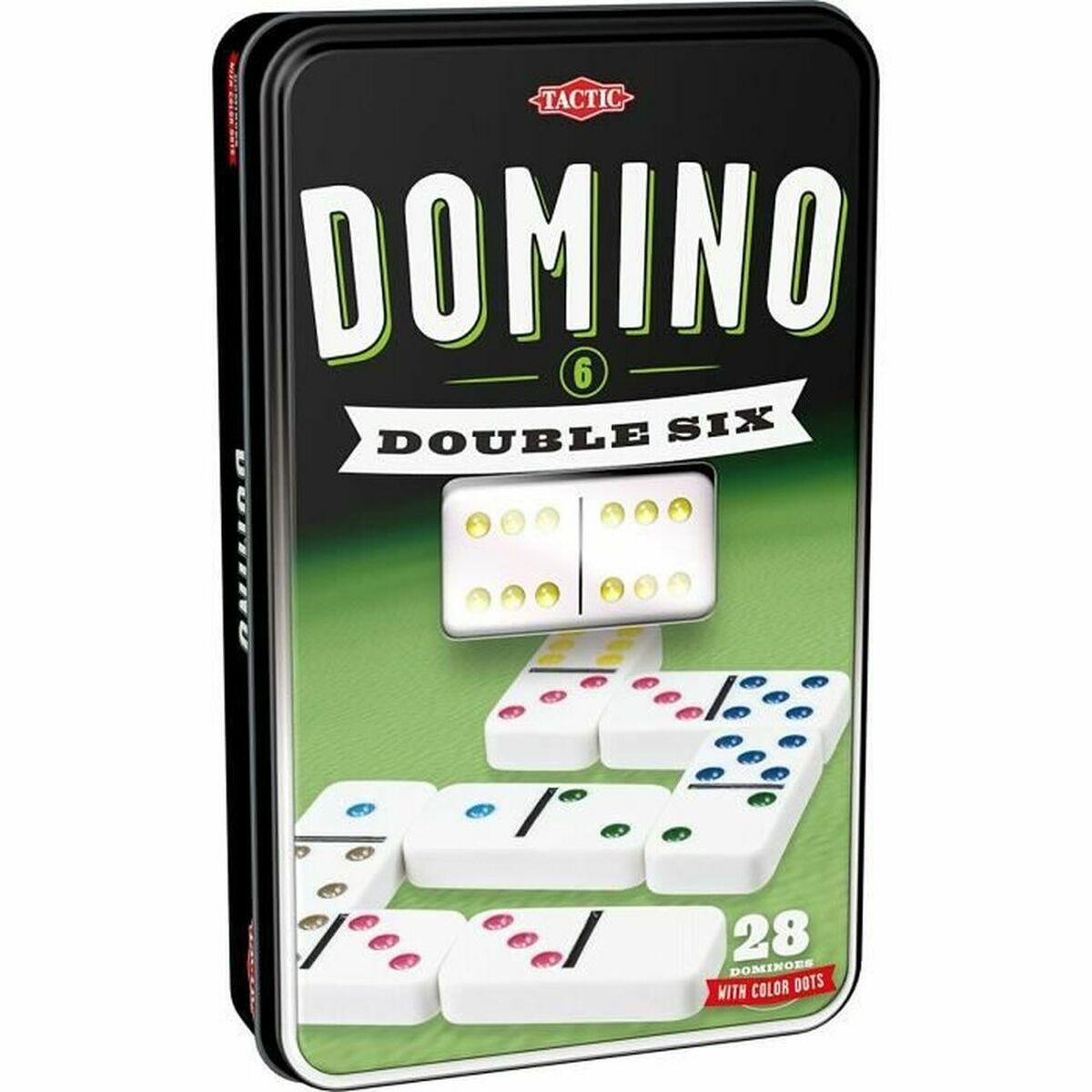 Tactic Domino Double 6 - klassisk brætspil i metaldåse billede