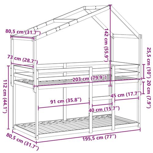 Køjeseng med tag 75x190 cm massivt fyrretræ hvid