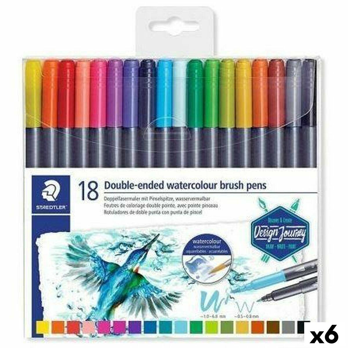 Staedtler Design Journey dobbelte akvarel-fiberpenne - sæt med 18 farver (6 enheder)