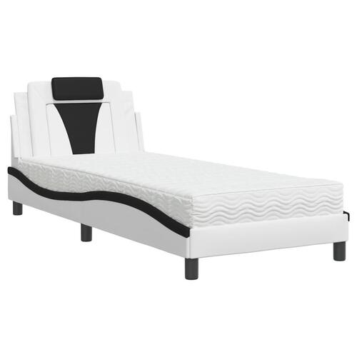 Seng med madras 90x190 cm kunstlæder hvid og sort