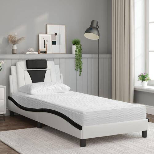 Seng med madras 90x190 cm kunstlæder hvid og sort