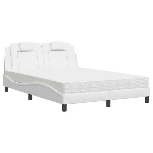 Seng med madras 140x190 cm kunstlæder hvid