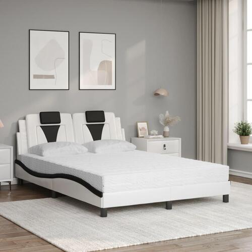 Seng med madras 140x200 cm kunstlæder hvid og sort
