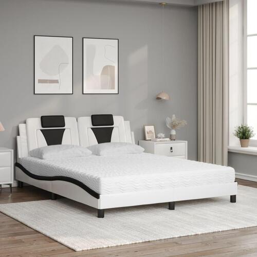 Seng med madras 160x200 cm kunstlæder hvid og sort