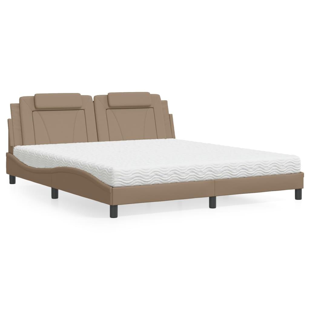 Seng med madras 180x200 cm kunstlæder cappuccinofarvet