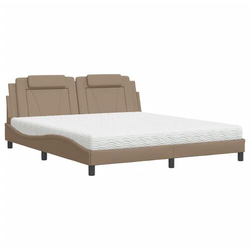 Seng med madras 180x200 cm kunstlæder cappuccinofarvet