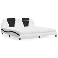 Seng med madras 200x200 cm kunstlæder hvid og sort