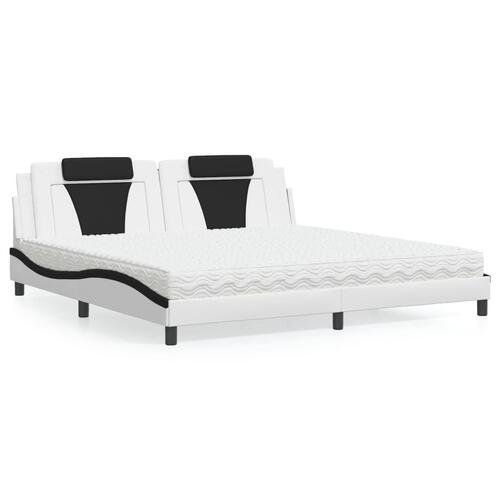 Seng med madras 200x200 cm kunstlæder hvid og sort