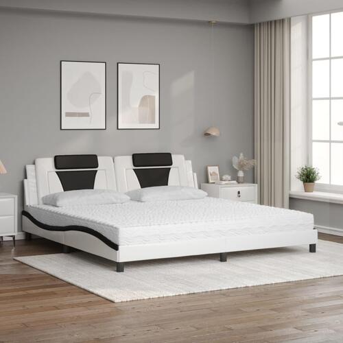 Seng med madras 200x200 cm kunstlæder hvid og sort