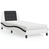 Seng med madras 90x190 cm kunstlæder hvid og sort