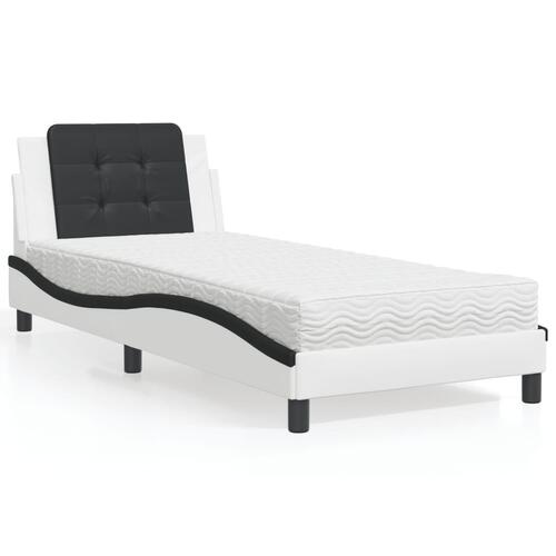 Seng med madras 90x190 cm kunstlæder hvid og sort