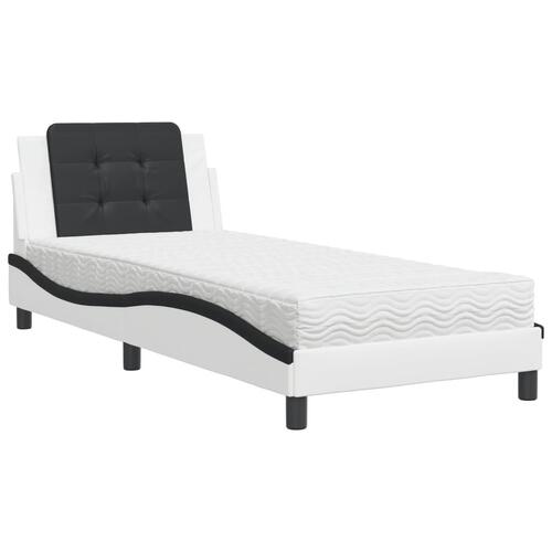 Seng med madras 90x190 cm kunstlæder hvid og sort