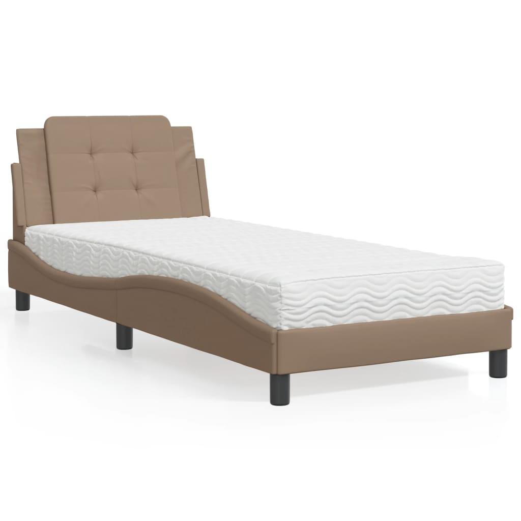 Seng med madras 80x200 cm kunstlæder cappuccinofarvet