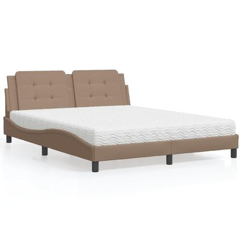 Seng med madras 160x200 cm kunstlæder cappuccinofarvet