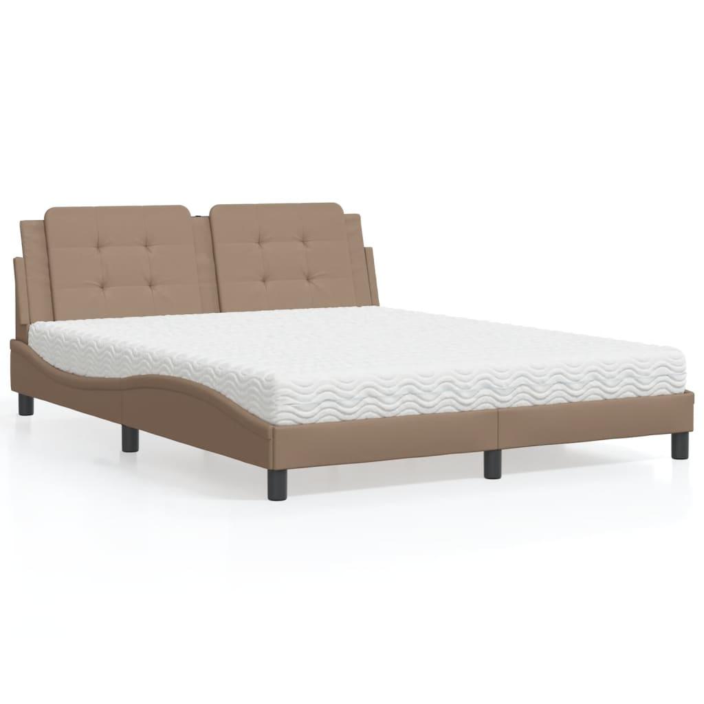 Seng med madras 160x200 cm kunstlæder cappuccinofarvet
