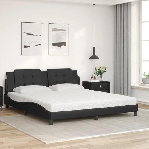 Seng med madras 180x200 cm kunstlæder sort