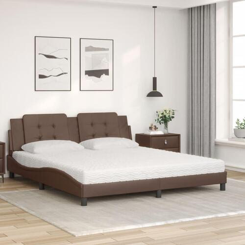 Seng med madras 180x200 cm kunstlæder brun