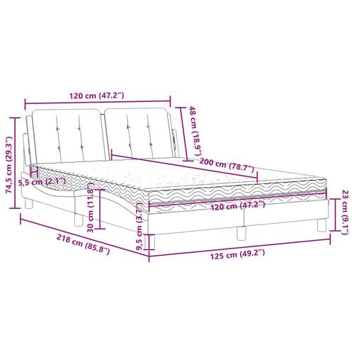 Seng 120x200 cm kunstlæder cappuccinofarvet