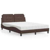 Seng med madras 140x190 cm kunstlæder brun