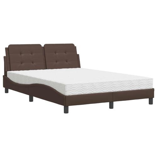 Seng med madras 140x190 cm kunstlæder brun