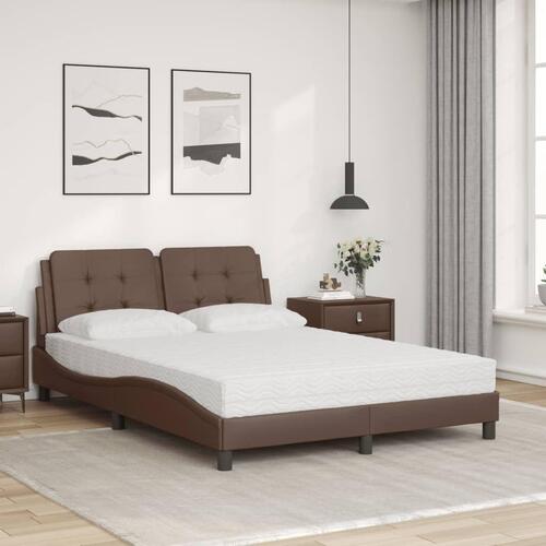 Seng med madras 140x190 cm kunstlæder brun