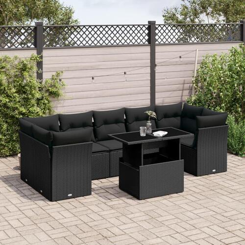 Sofasæt til haven 8 dele med hynder polyrattan sort