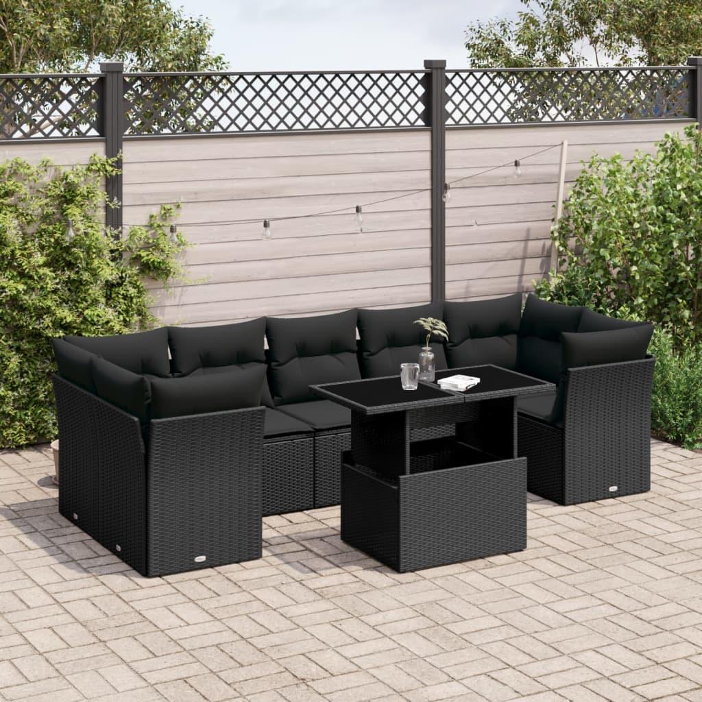 Sofasæt til haven 8 dele med hynder polyrattan sort