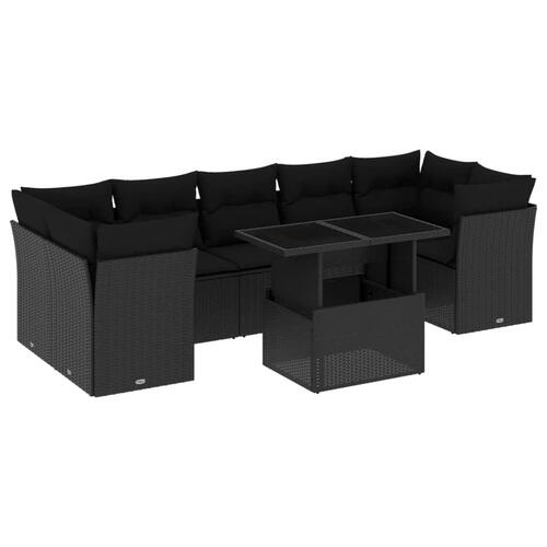 Sofasæt til haven 8 dele med hynder polyrattan sort