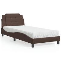 Seng med madras 90x200 cm kunstlæder brun