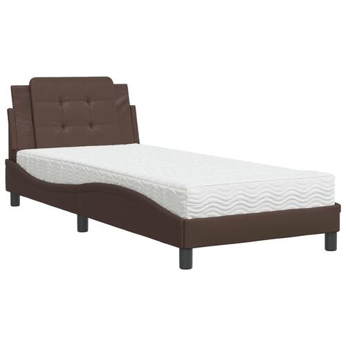 Seng med madras 90x200 cm kunstlæder brun