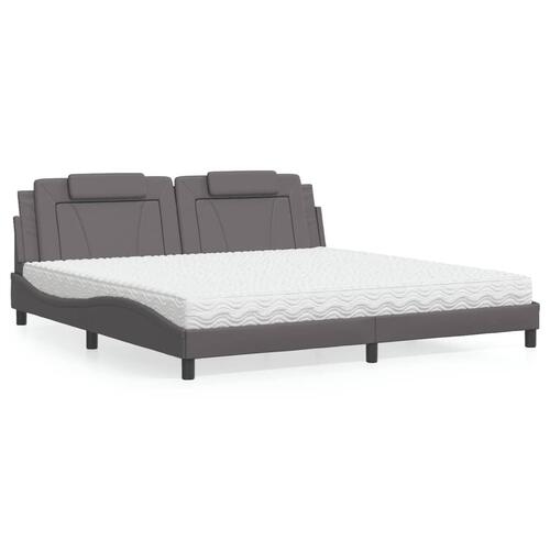 Seng med madras 200x200 cm kunstlæder grå