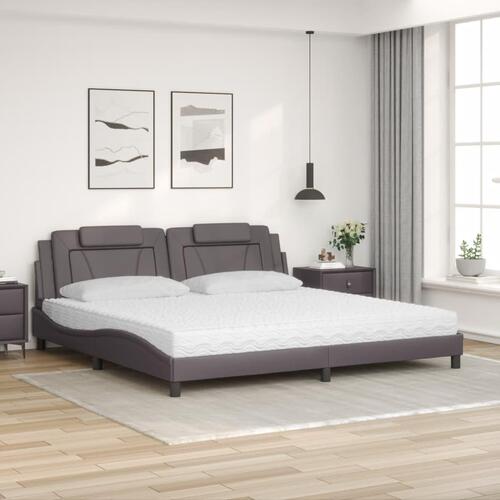 Seng med madras 200x200 cm kunstlæder grå