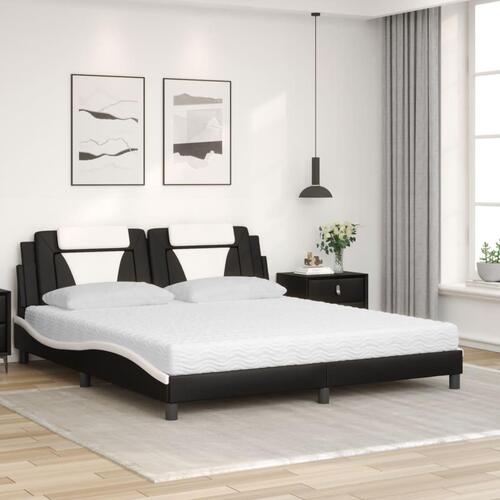 Seng med madras 180x200 cm kunstlæder sort og hvid