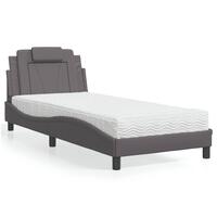 Seng med madras 90x190 cm kunstlæder grå