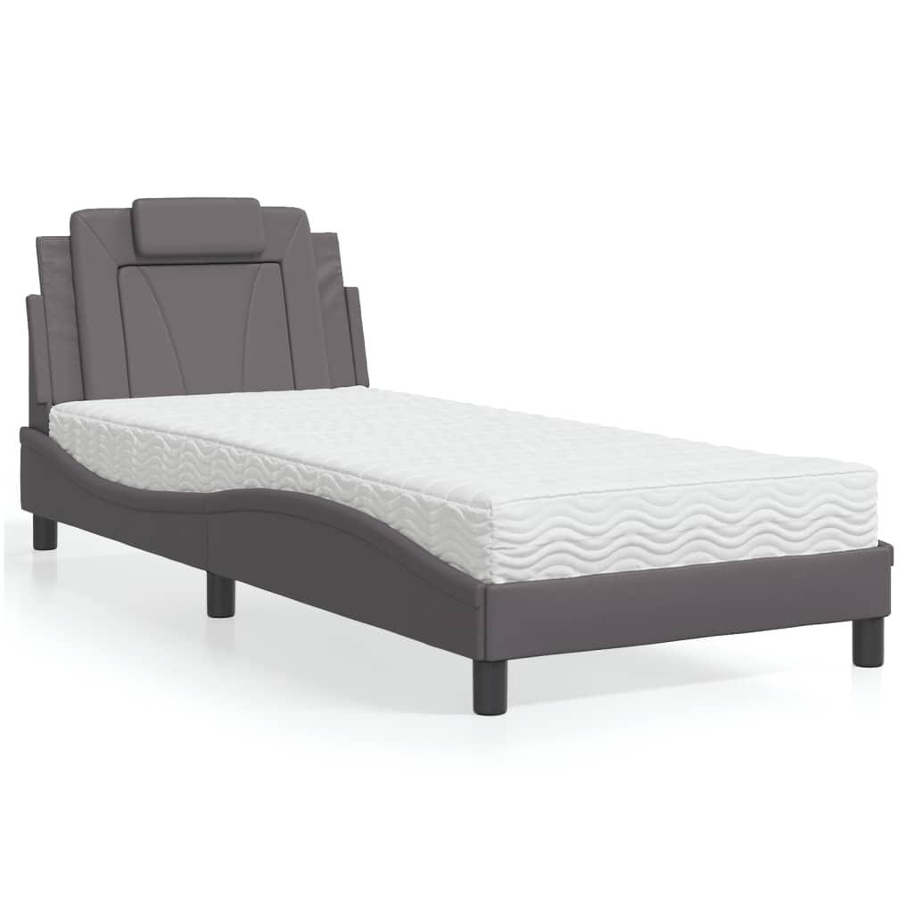 Seng med madras 90x190 cm kunstlæder grå