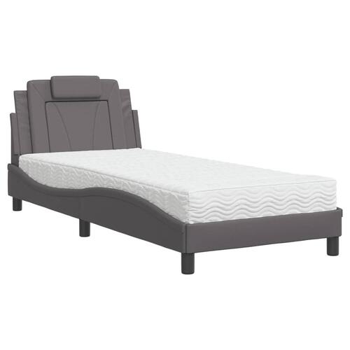 Seng med madras 90x190 cm kunstlæder grå