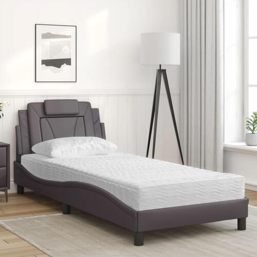 Seng med madras 90x190 cm kunstlæder grå