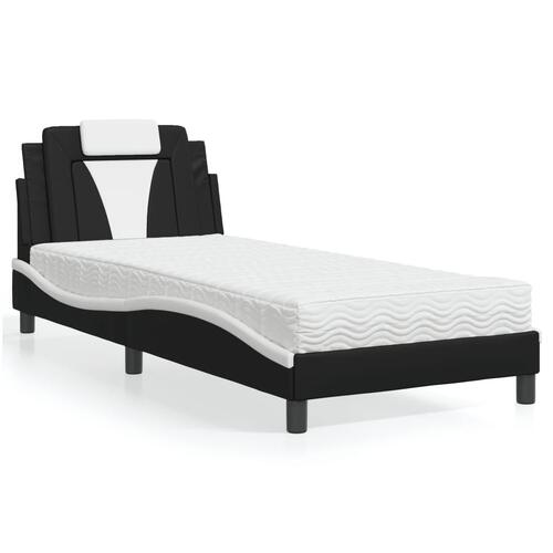 Seng med madras 90x190 cm kunstlæder sort og hvid