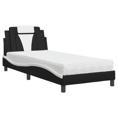 Seng med madras 90x190 cm kunstlæder sort og hvid