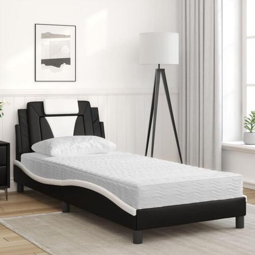 Seng med madras 90x190 cm kunstlæder sort og hvid