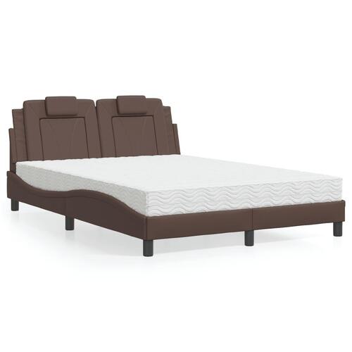 Seng med madras 140x190 cm kunstlæder brun