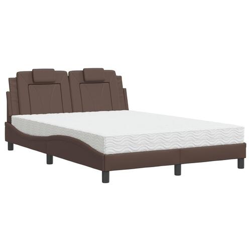 Seng med madras 140x190 cm kunstlæder brun