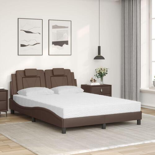 Seng med madras 140x190 cm kunstlæder brun