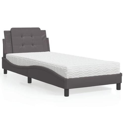 Seng med madras 90x190 cm kunstlæder grå