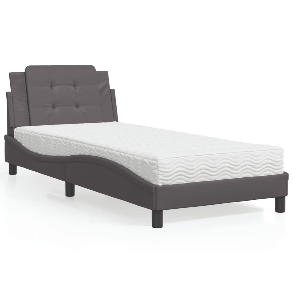 Seng med madras 90x190 cm kunstlæder grå