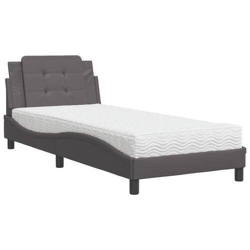 Seng med madras 90x190 cm kunstlæder grå