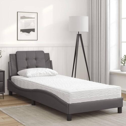 Seng med madras 90x190 cm kunstlæder grå
