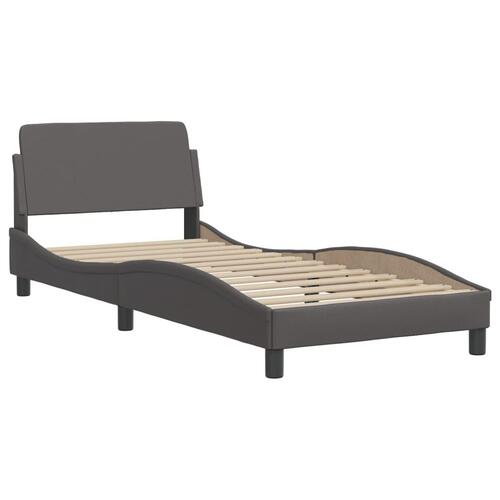 Seng med madras 90x190 cm kunstlæder grå