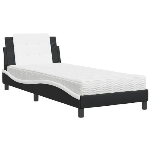 Seng med madras 90x200 cm kunstlæder sort og hvid