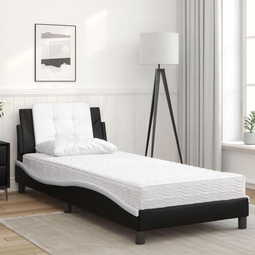 Seng med madras 90x200 cm kunstlæder sort og hvid
